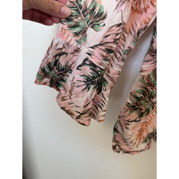 J.Jill Love Linen Floral Print Blouse Women's Size S Pink Green Brown 3/4 Sleeve - Picture 4 of 7